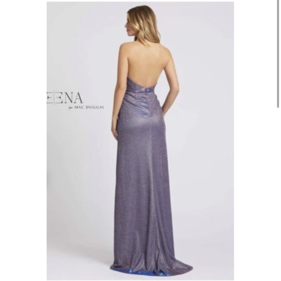 NWT Ieena Mac Duggal Dress Long Metallic Glittered Slit Evening Purple - Picture 2 of 9